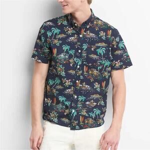 GAP Men’s Print Poplin Short Sleeve Standard Fit Shirt in Stretch Size XL